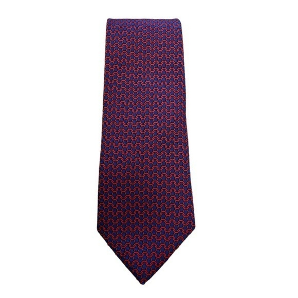 Brooks Brothers Makers chain link pattern silk twill tie, blue & red, tiny flaw
